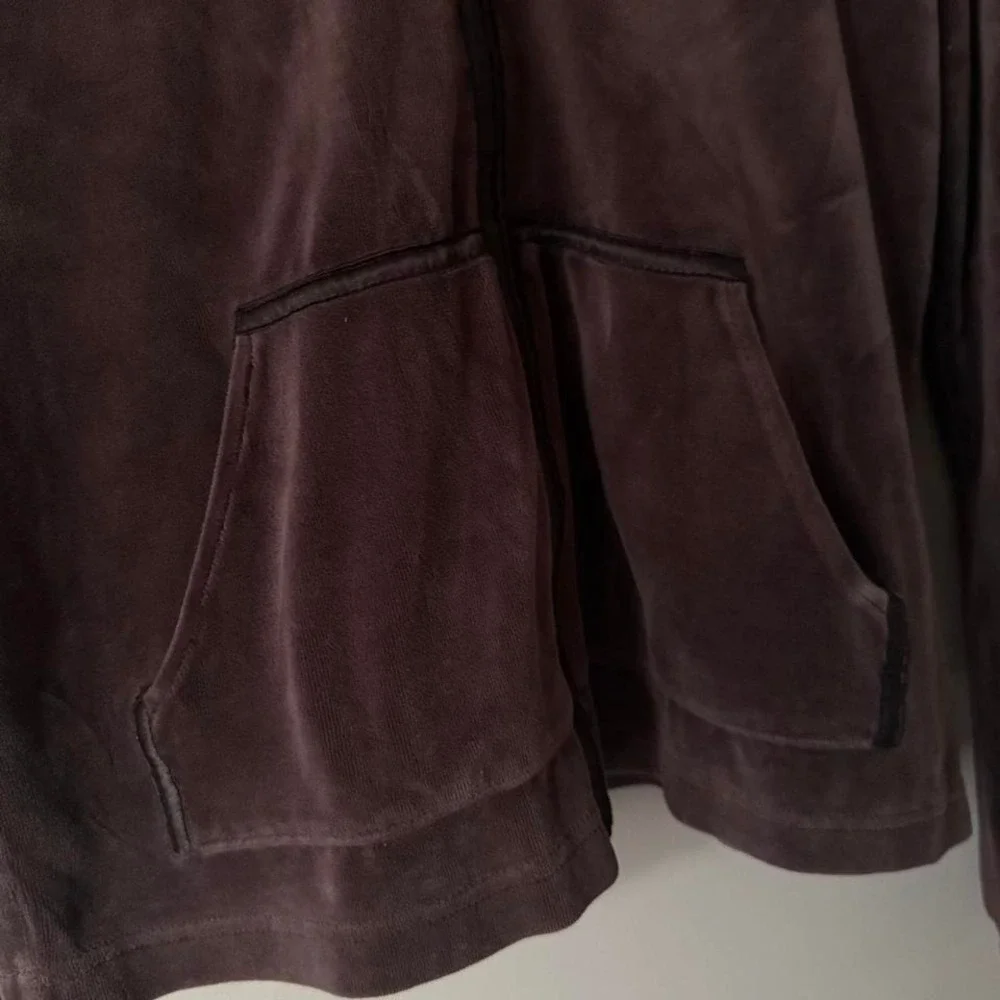 Y2K Chocoalte‎ Brown Velour Velvet Satin Hoodie Zip Up
